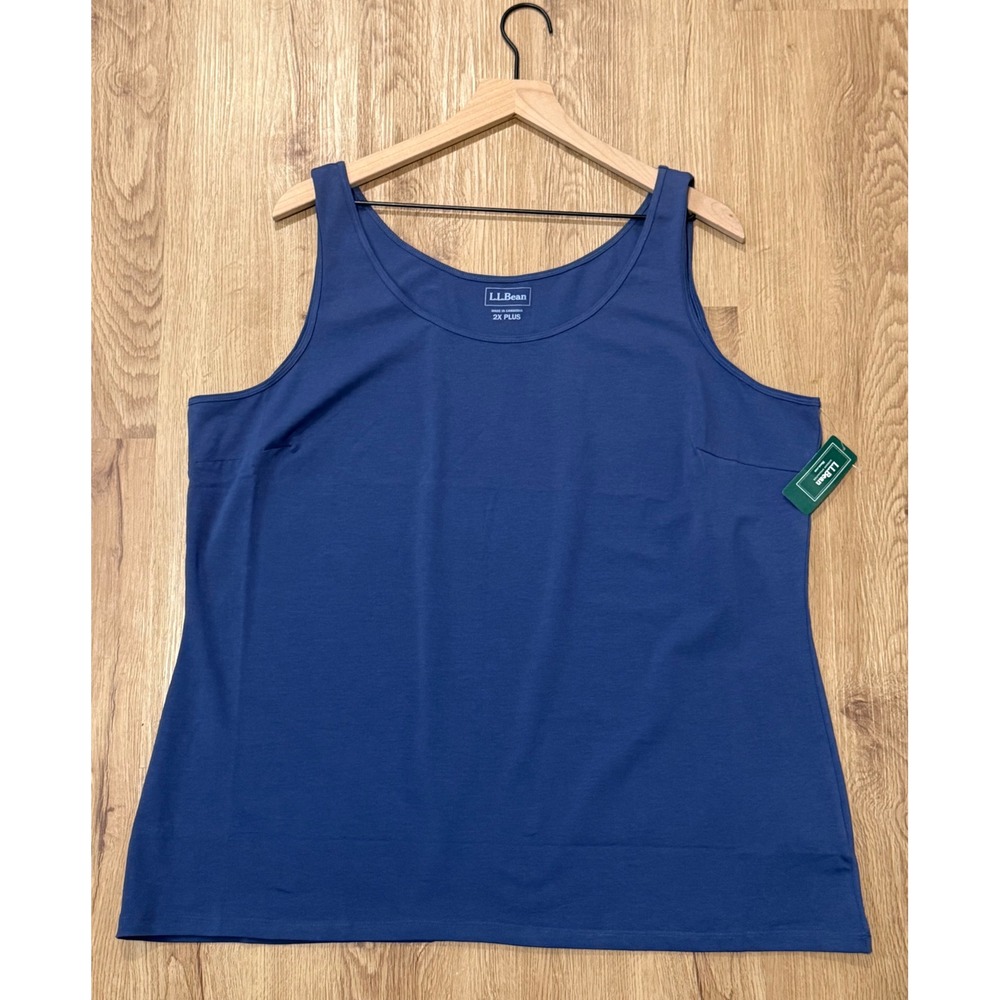 LLBean‎ Womens Plus Size 2X Blue Cotton Spandex Tank Top Layering Basic NEW